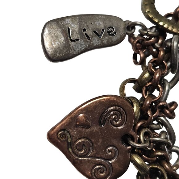 Handcrafted Mixed Metal Chunky Charm Bracelet Live Hope Heart Pendants - Picture 3 of 7